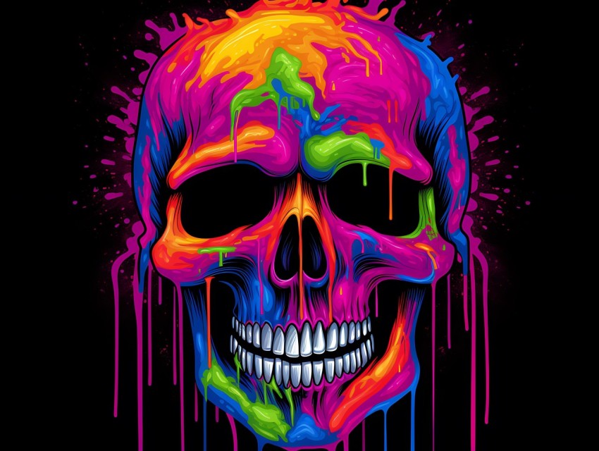 Colorful Skull Face Head Vivid Colors Pop Art Vector Illustrations (339)