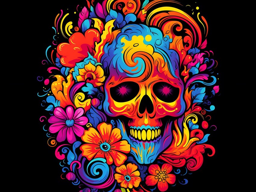 Colorful Skull Face Head Vivid Colors Pop Art Vector Illustrations (312)