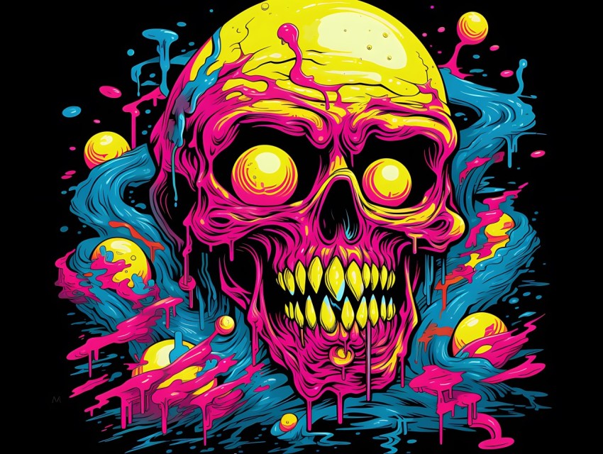 Colorful Skull Face Head Vivid Colors Pop Art Vector Illustrations (315)