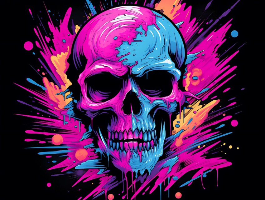 Colorful Skull Face Head Vivid Colors Pop Art Vector Illustrations (348)
