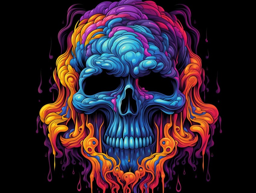 Colorful Skull Face Head Vivid Colors Pop Art Vector Illustrations (350)