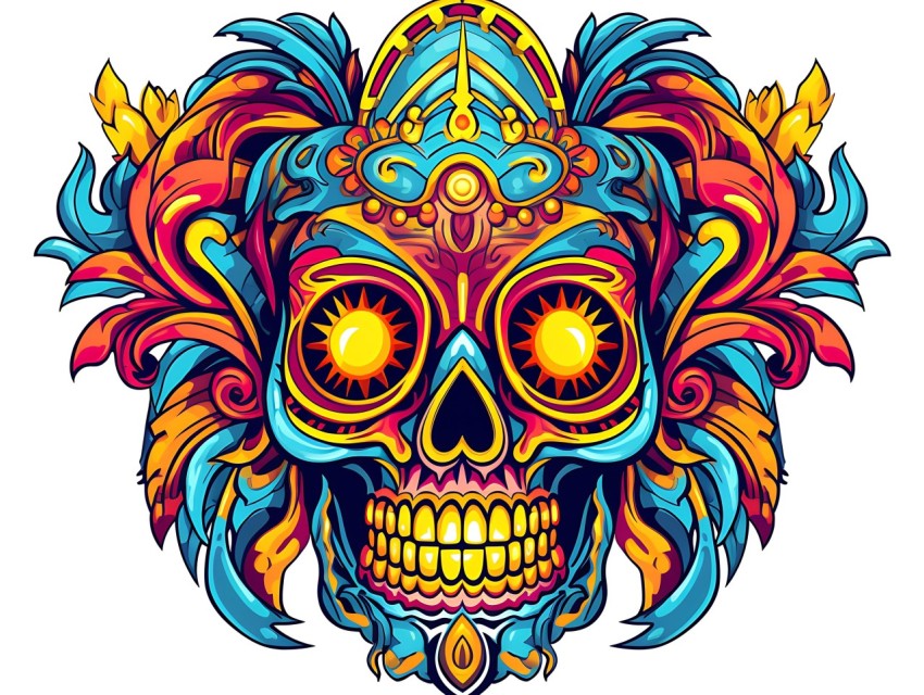 Colorful Skull Face Head Vivid Colors Pop Art Vector Illustrations (345)
