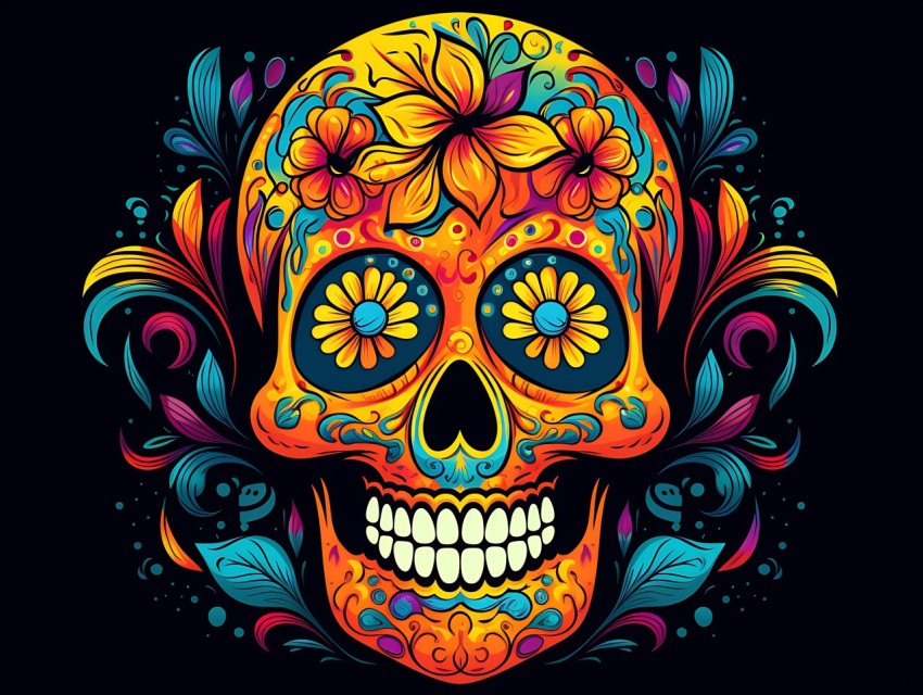 Colorful Skull Face Head Vivid Colors Pop Art Vector Illustrations (321)