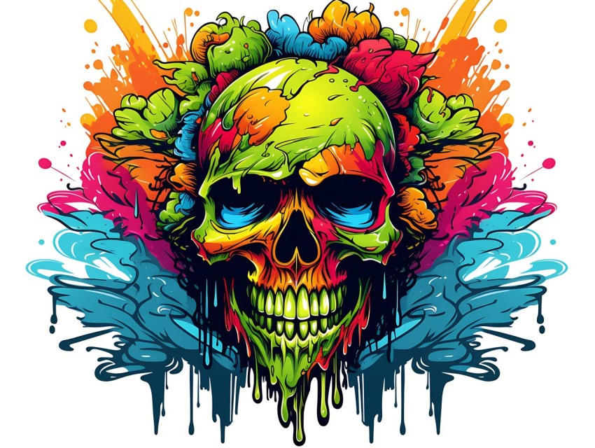 Colorful Skull Face Head Vivid Colors Pop Art Vector Illustrations (316)