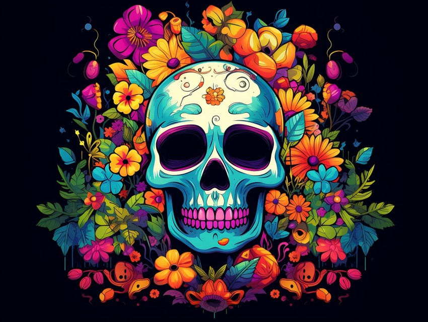 Colorful Skull Face Head Vivid Colors Pop Art Vector Illustrations (342)