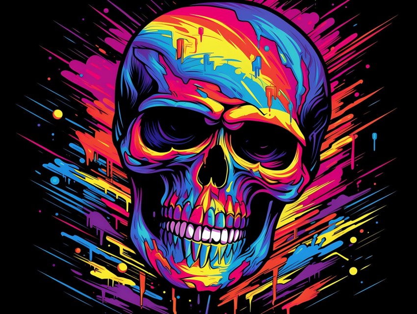 Colorful Skull Face Head Vivid Colors Pop Art Vector Illustrations (346)