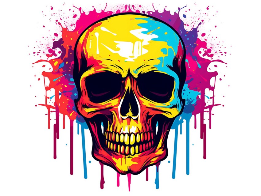 Colorful Skull Face Head Vivid Colors Pop Art Vector Illustrations (389)