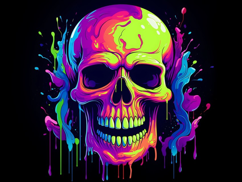Colorful Skull Face Head Vivid Colors Pop Art Vector Illustrations (394)