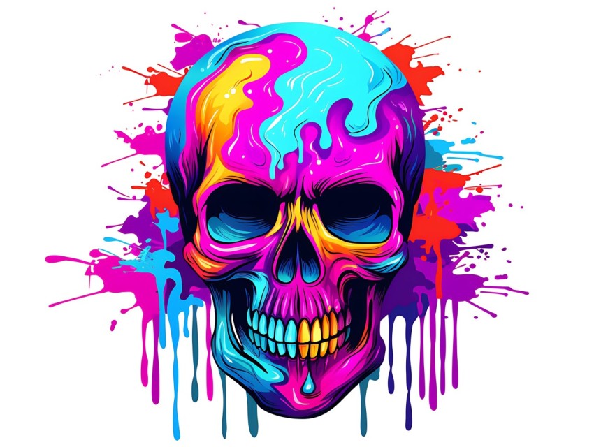 Colorful Skull Face Head Vivid Colors Pop Art Vector Illustrations (382)