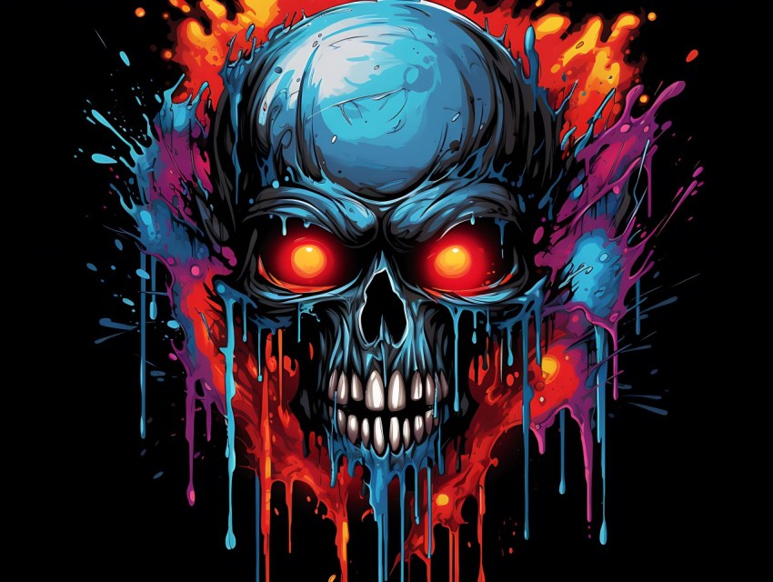 Colorful Skull Face Head Vivid Colors Pop Art Vector Illustrations (399)