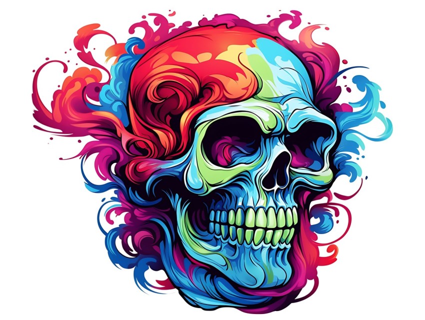 Colorful Skull Face Head Vivid Colors Pop Art Vector Illustrations (385)