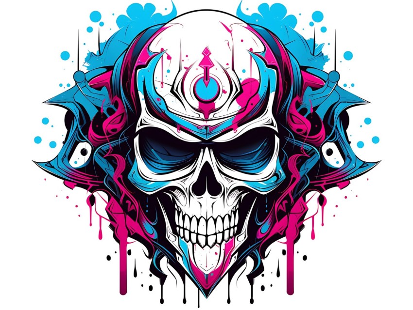 Colorful Skull Face Head Vivid Colors Pop Art Vector Illustrations (354)