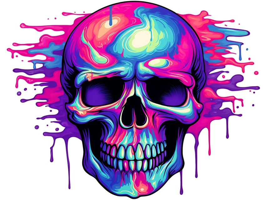 Colorful Skull Face Head Vivid Colors Pop Art Vector Illustrations (364)
