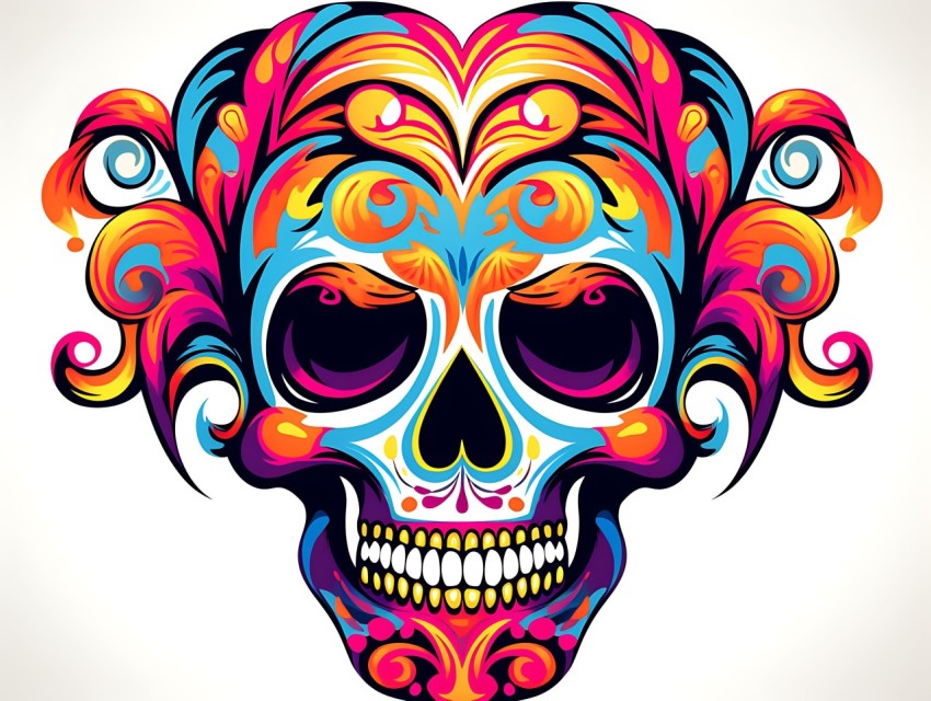 Colorful Skull Face Head Vivid Colors Pop Art Vector Illustrations (368)