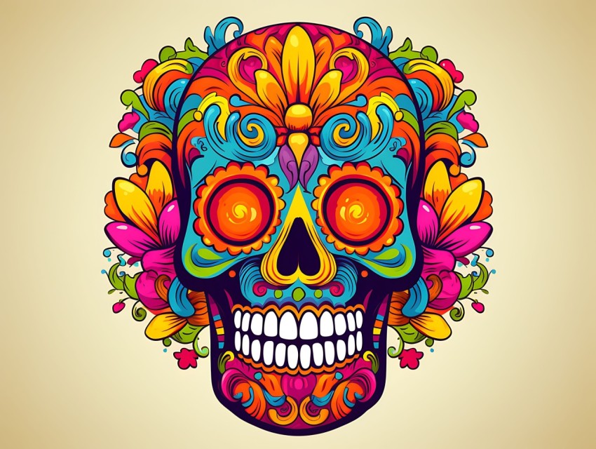 Colorful Skull Face Head Vivid Colors Pop Art Vector Illustrations (352)