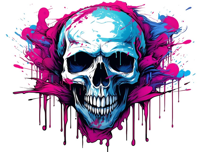 Colorful Skull Face Head Vivid Colors Pop Art Vector Illustrations (400)