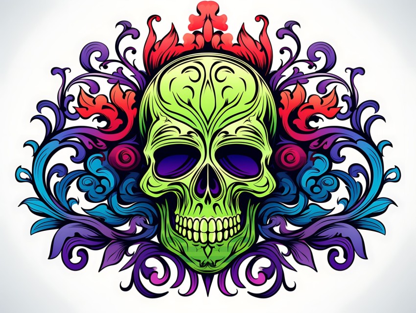 Colorful Skull Face Head Vivid Colors Pop Art Vector Illustrations (391)