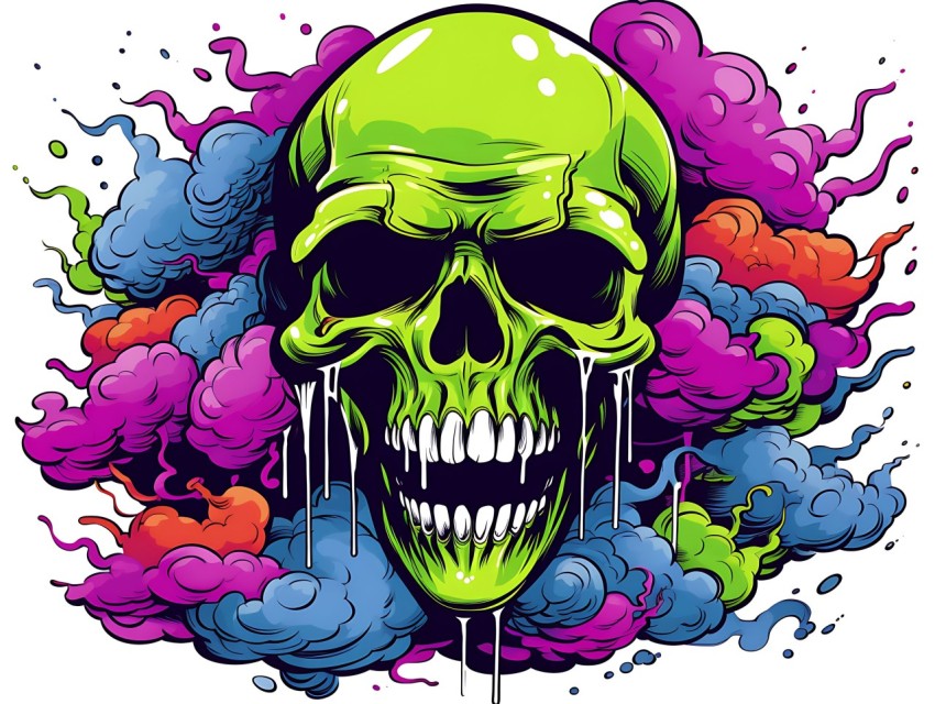 Colorful Skull Face Head Vivid Colors Pop Art Vector Illustrations (358)