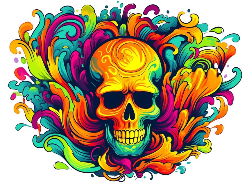 Colorful Skull Face Head Vivid Colors Pop Art Vector Illustrations (351)