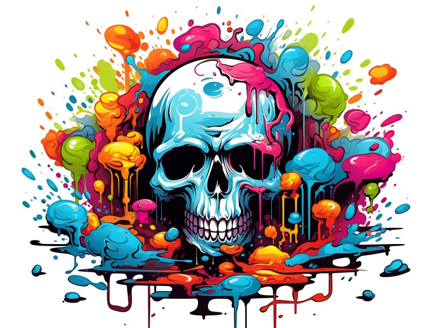 Colorful Skull Face Head Vivid Colors Pop Art Vector Illustrations (388)