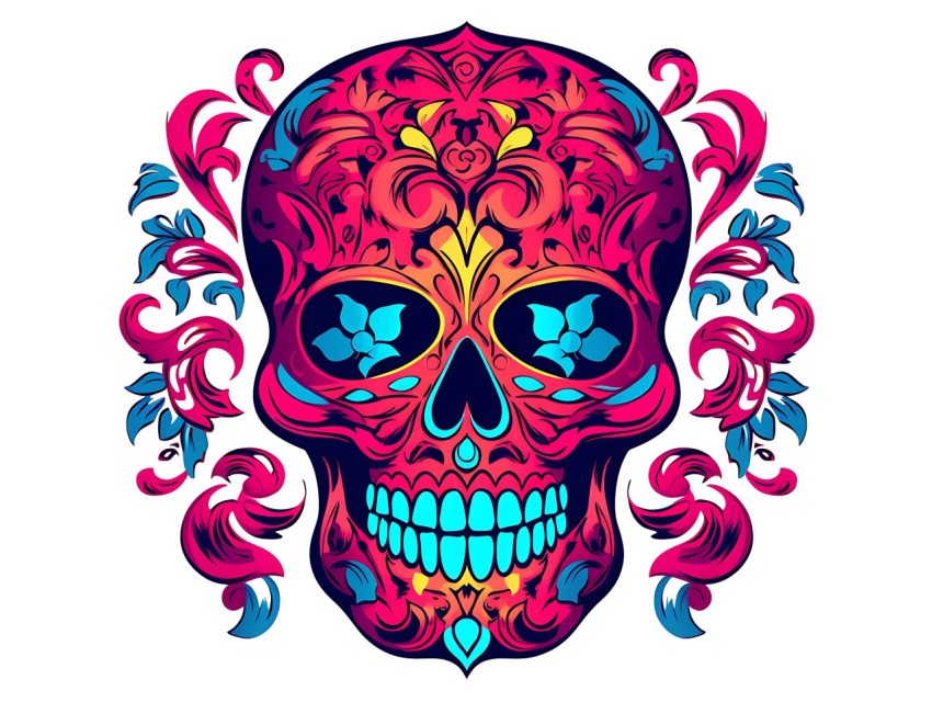 Colorful Skull Face Head Vivid Colors Pop Art Vector Illustrations (367)