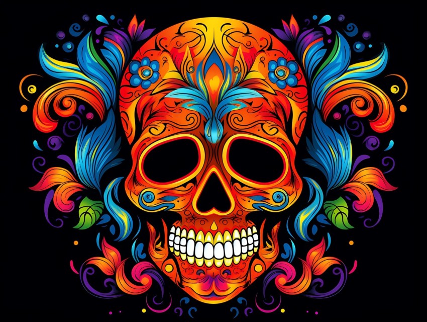 Colorful Skull Face Head Vivid Colors Pop Art Vector Illustrations (393)