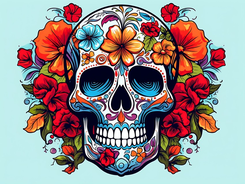 Colorful Skull Face Head Vivid Colors Pop Art Vector Illustrations (395)