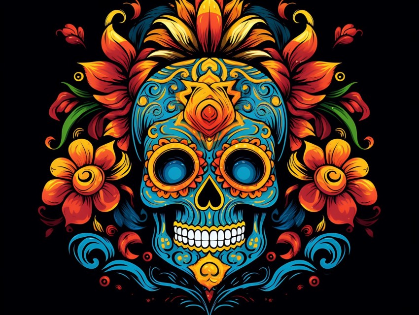 Colorful Skull Face Head Vivid Colors Pop Art Vector Illustrations (357)