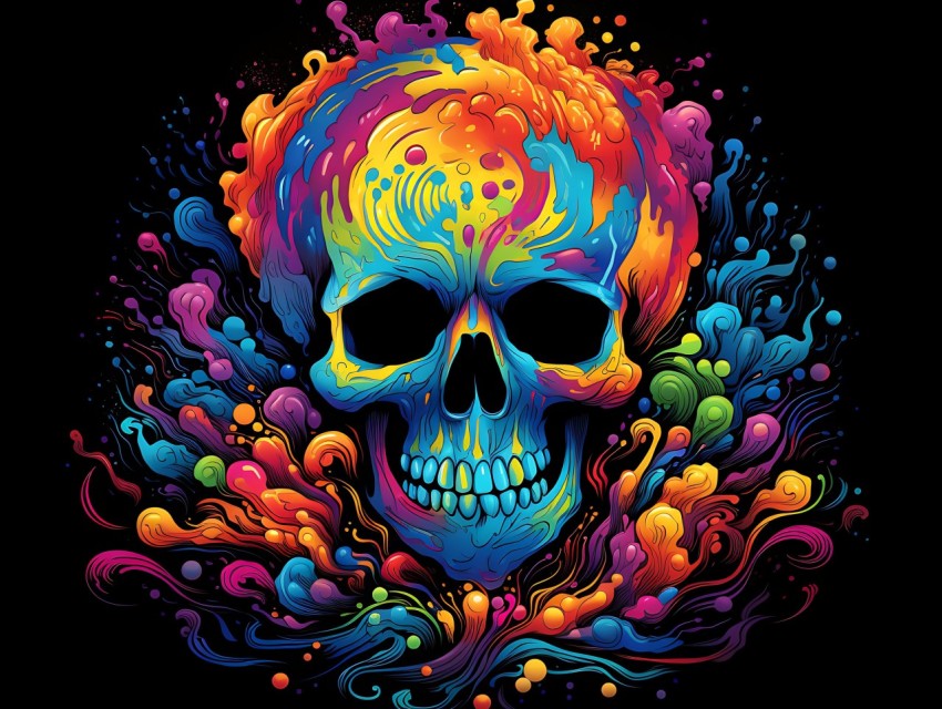 Colorful Skull Face Head Vivid Colors Pop Art Vector Illustrations (359)