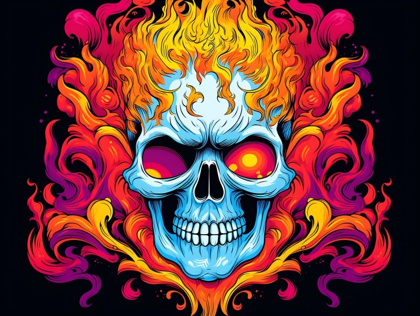 Colorful Skull Face Head Vivid Colors Pop Art Vector Illustrations (353)