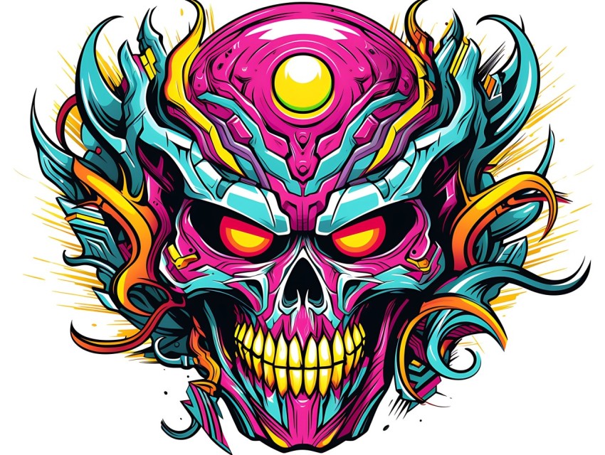 Colorful Skull Face Head Vivid Colors Pop Art Vector Illustrations (396)