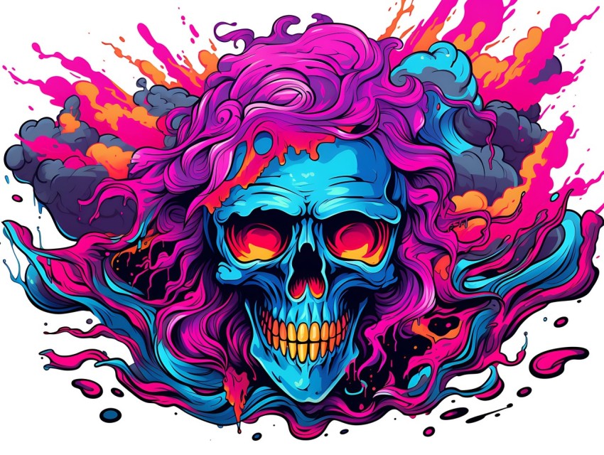 Colorful Skull Face Head Vivid Colors Pop Art Vector Illustrations (360)
