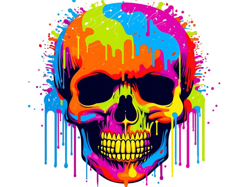Colorful Skull Face Head Vivid Colors Pop Art Vector Illustrations (419)