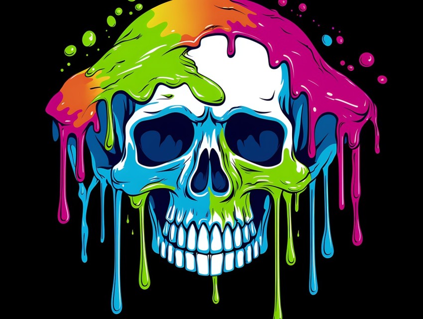 Colorful Skull Face Head Vivid Colors Pop Art Vector Illustrations (425)