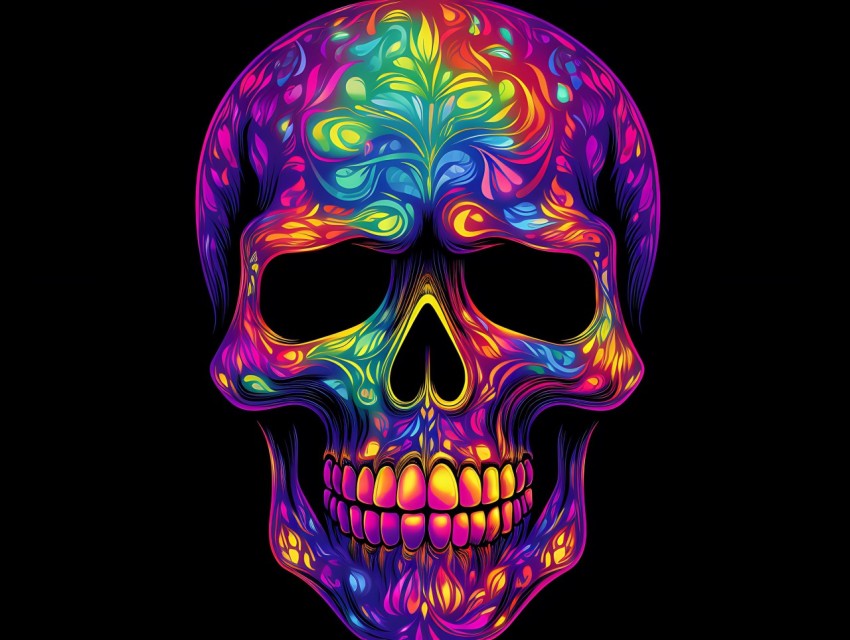 Colorful Skull Face Head Vivid Colors Pop Art Vector Illustrations (407)