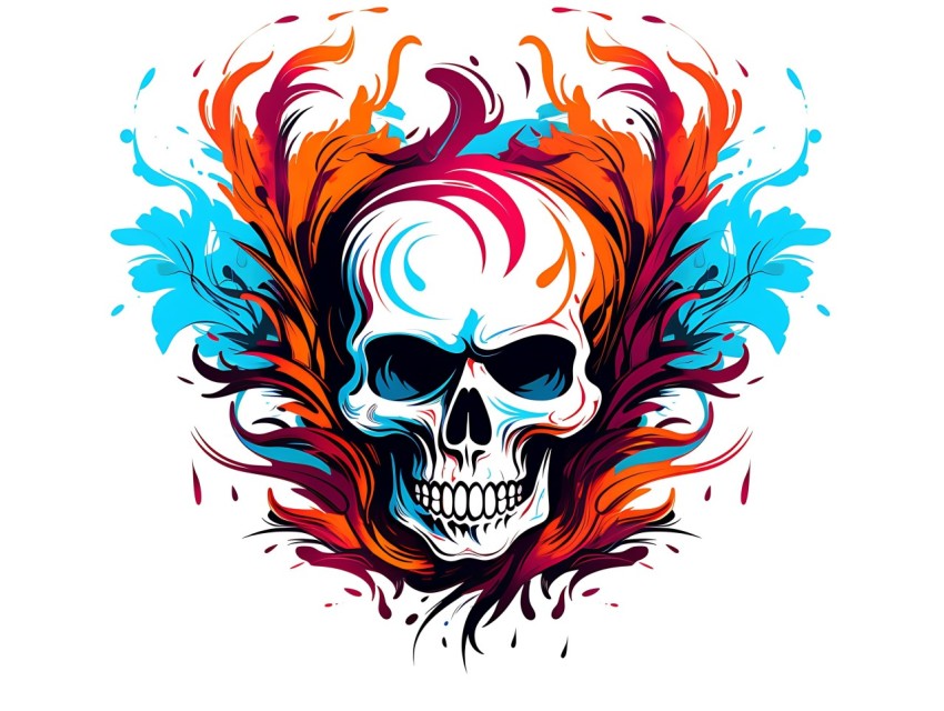 Colorful Skull Face Head Vivid Colors Pop Art Vector Illustrations (427)