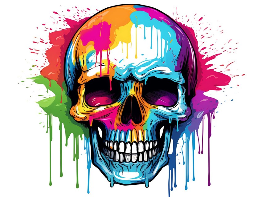 Colorful Skull Face Head Vivid Colors Pop Art Vector Illustrations (433)