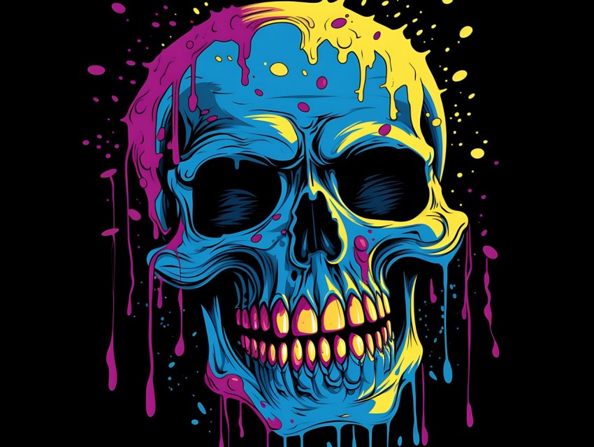 Colorful Skull Face Head Vivid Colors Pop Art Vector Illustrations (405)