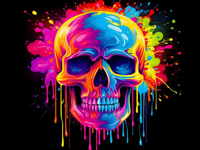 Colorful Skull Face Head Vivid Colors Pop Art Vector Illustrations (410)