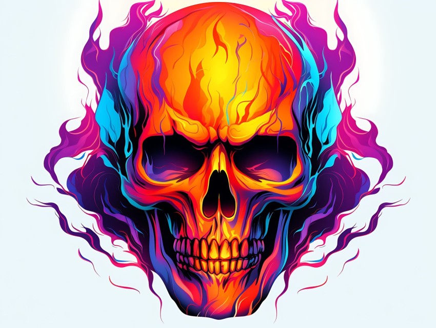 Colorful Skull Face Head Vivid Colors Pop Art Vector Illustrations (424)