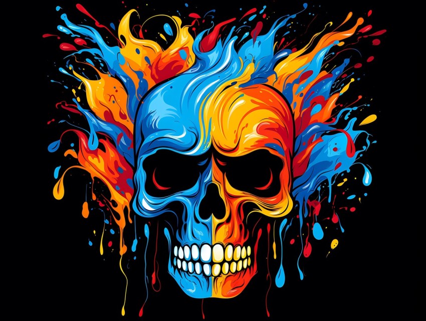 Colorful Skull Face Head Vivid Colors Pop Art Vector Illustrations (420)