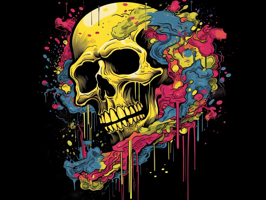 Colorful Skull Face Head Vivid Colors Pop Art Vector Illustrations (441)