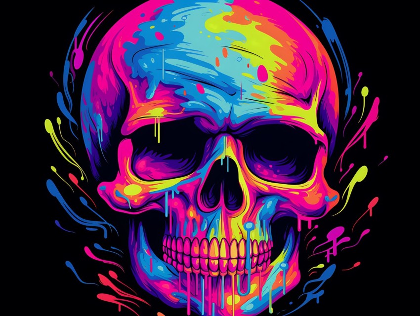 Colorful Skull Face Head Vivid Colors Pop Art Vector Illustrations (414)