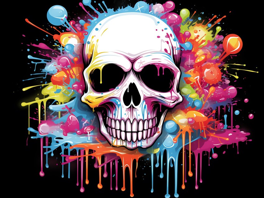 Colorful Skull Face Head Vivid Colors Pop Art Vector Illustrations (442)