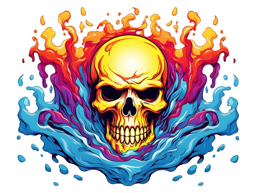 Colorful Skull Face Head Vivid Colors Pop Art Vector Illustrations (413)