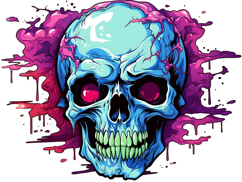 Colorful Skull Face Head Vivid Colors Pop Art Vector Illustrations (432)