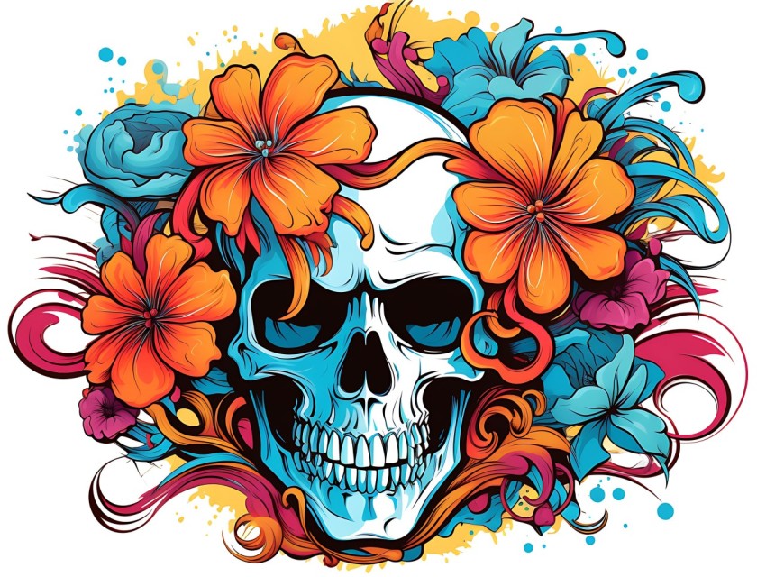 Colorful Skull Face Head Vivid Colors Pop Art Vector Illustrations (406)