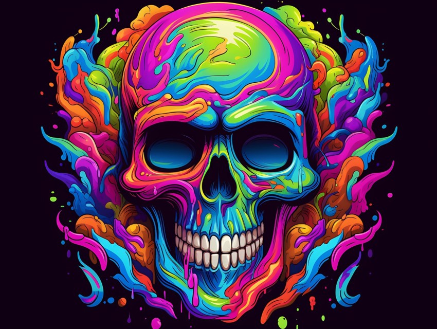Colorful Skull Face Head Vivid Colors Pop Art Vector Illustrations (428)