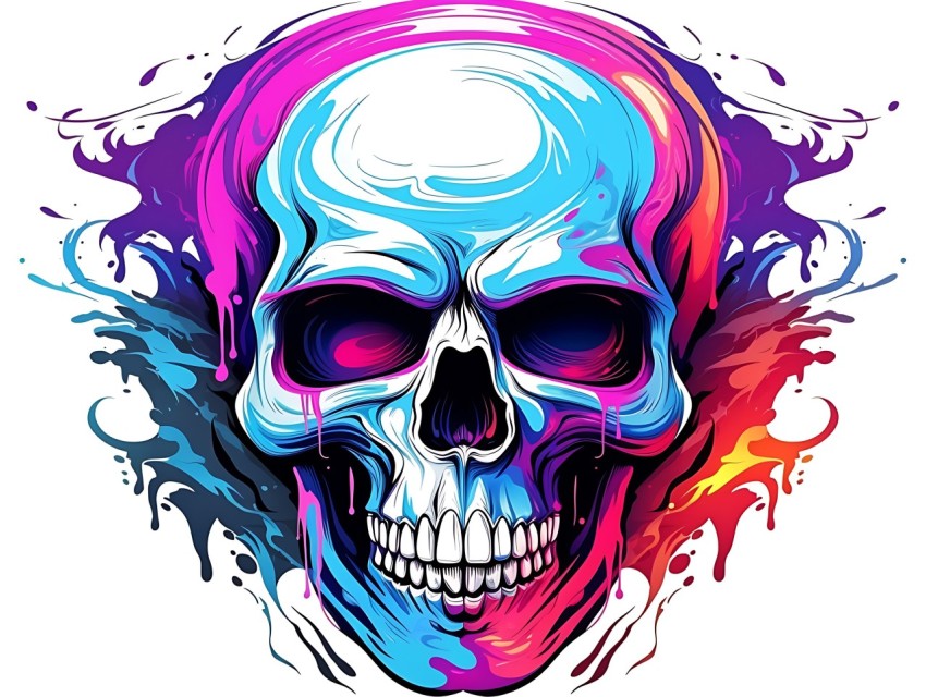 Colorful Skull Face Head Vivid Colors Pop Art Vector Illustrations (423)