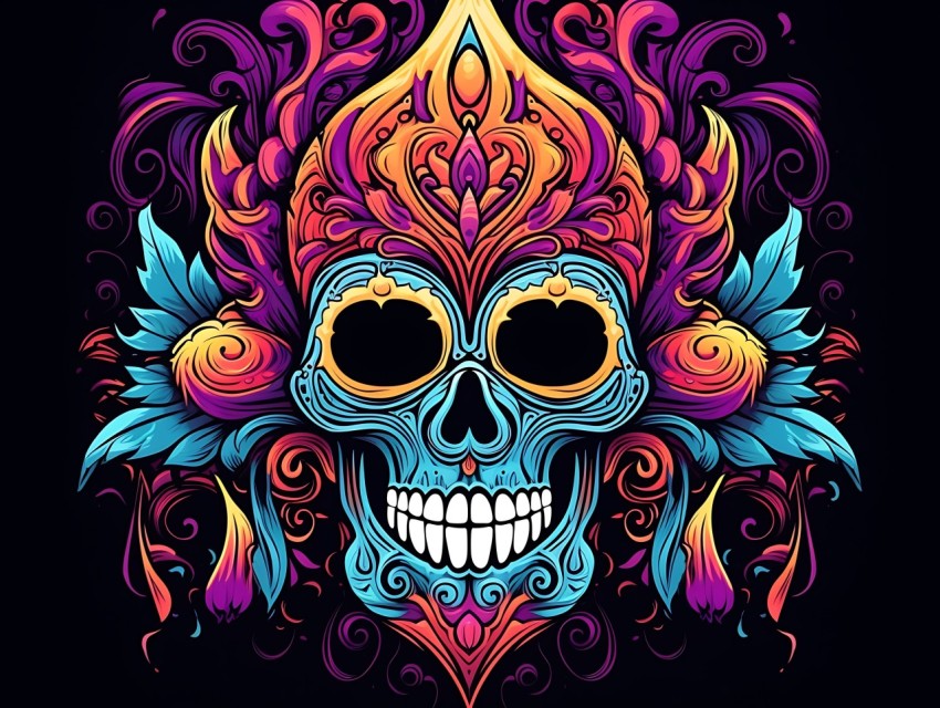 Colorful Skull Face Head Vivid Colors Pop Art Vector Illustrations (443)